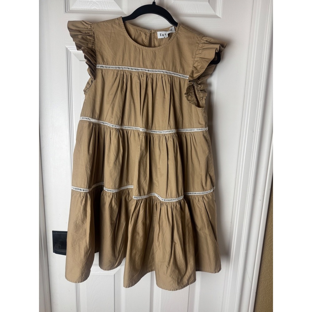 En Saison M Beige Ruffle Neutral Cottagecore Babydoll Chic Feminine Dress